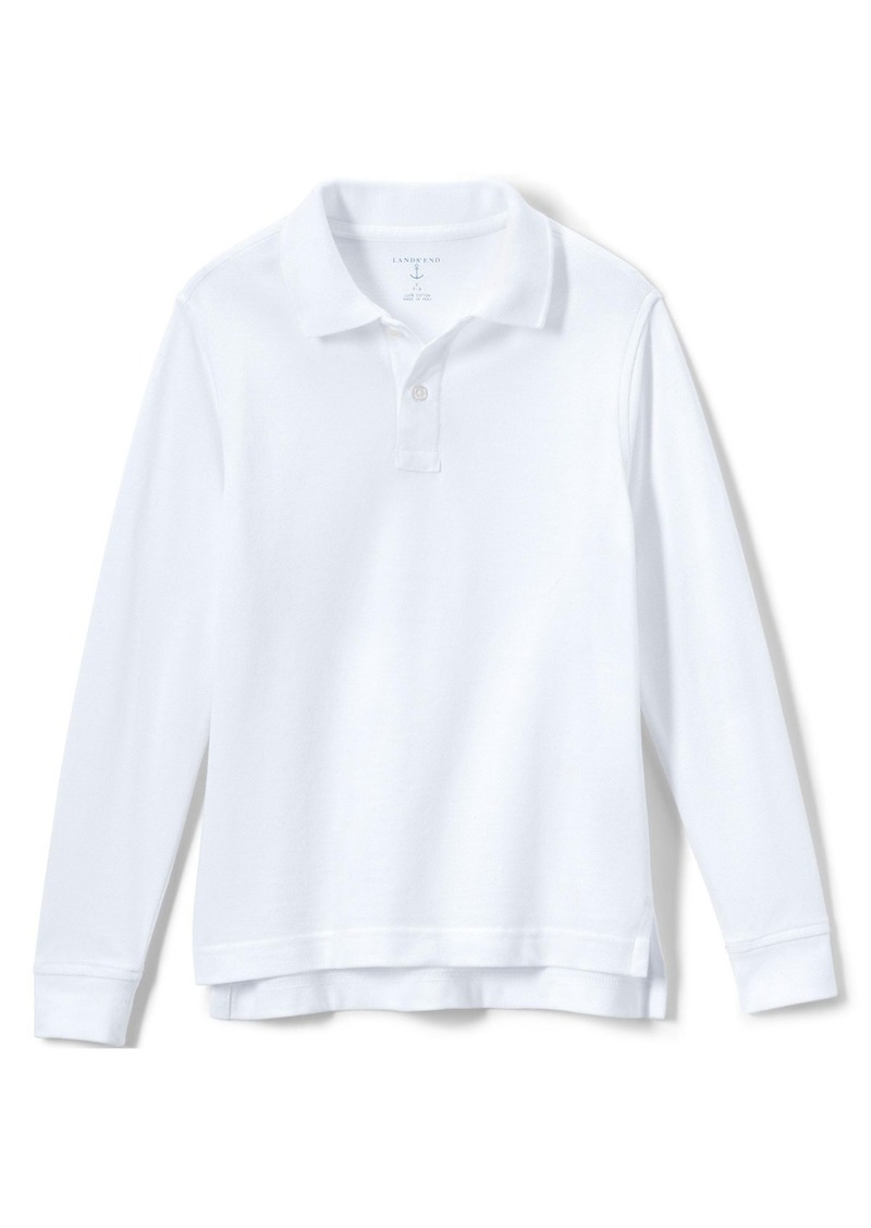 Lands' End Boys Long Sleeve Mesh Polo Shirt - White