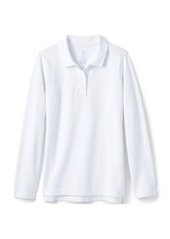 Lands' End Girls Long Sleeve Feminine Fit Mesh Polo Shirt - White