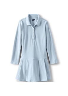Lands' End Big Girls School Uniform Long Sleeve Mesh Pleated Polo Dress - Blue