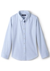 Lands' End Big Girls School Uniform Long Sleeve No Iron Pinpoint Shirt - Blue