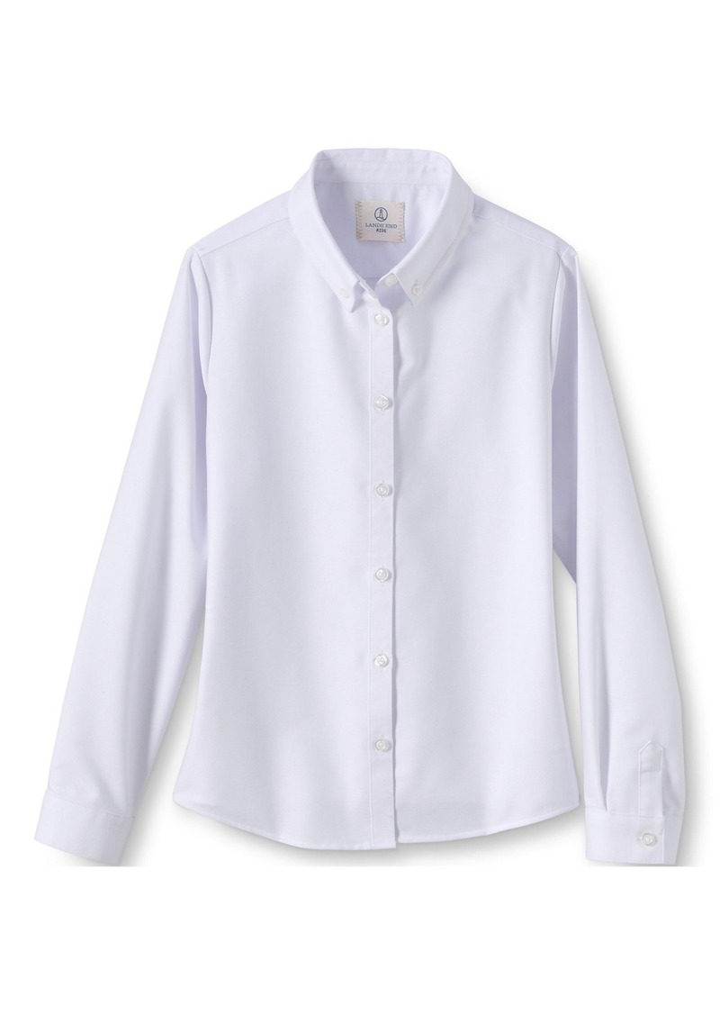 Lands' End Little Girls School Uniform Long Sleeve Oxford Dress Shirt - White