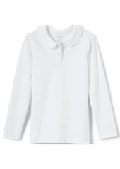 Lands' End School Uniform Girls Long Sleeve Ruffled Peter Pan Collar Knit Shirt