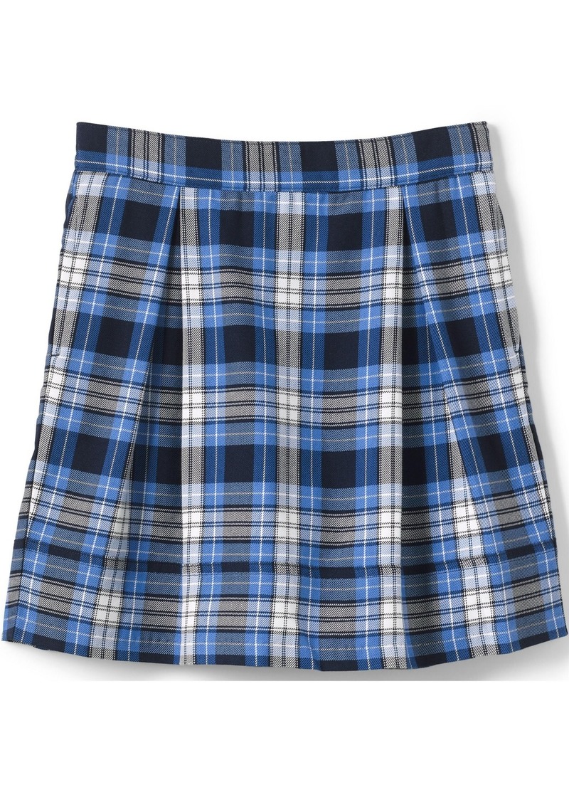 Lands' End Little Girls School Uniform Plaid Pleated Skort Top of Knee - Clear blue plaid