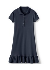 Lands' End School Uniform Girls Short Sleeve Knit Bottom Ruffle Dress Below the Knee