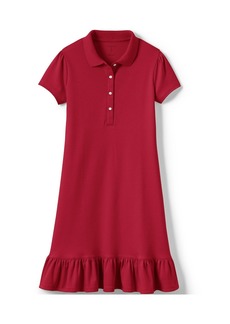 Lands' End Child School Uniform Girls Short Sleeve Knit Bottom Ruffle Dress Below the Knee
