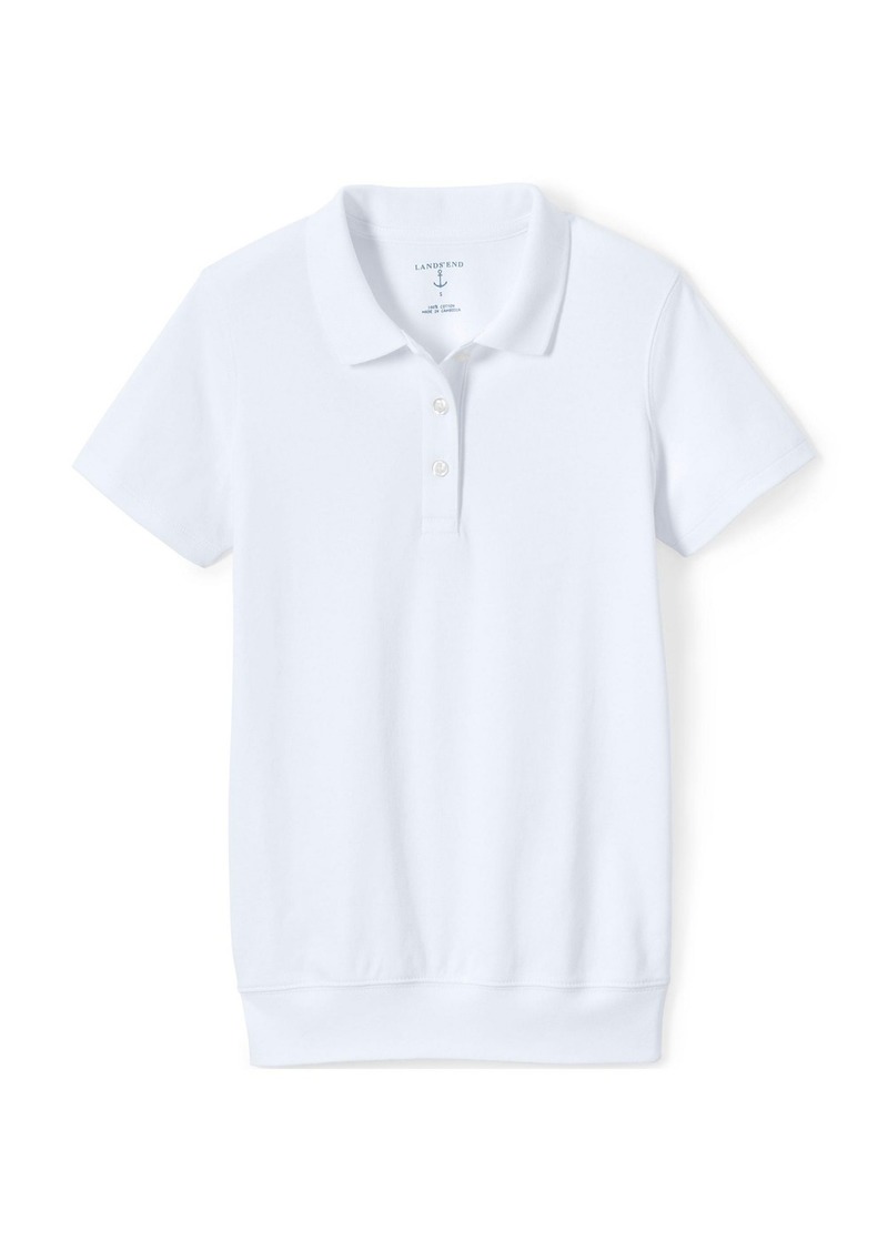 Lands' End Girls School Uniform Short Sleeve Banded Bottom Polo Shirt - White