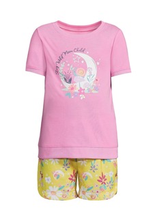 Lands' End Big Girls Short Sleeve Tee and Shorts Pajama Set - Moon floral