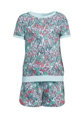 Lands' End Little Girls Short Sleeve Tee and Shorts Pajama Set - Moon floral