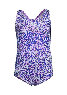 Lands' End Girls Chlorine Resistant One Piece Upf 50 Swimsuit - Electric blue mosaic dot
