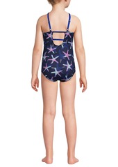 Lands' End Girls Chlorine Resistant Twist Front One Piece Swimsuit Upf Dress Coverup Set - Deep sea navy fun shells