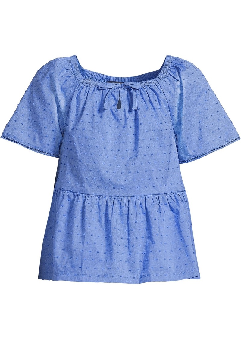 Lands' End Girls Flutter Sleeve Tiered Peasant Top - Chicory blue