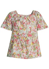 Lands' End Girls Flutter Sleeve Tiered Peasant Top - Pink multi field floral