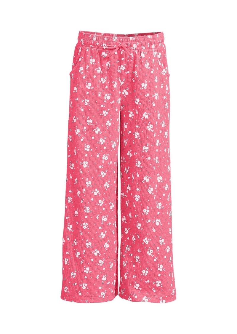 Lands' End Girls Pull On Knit Gauze Wide Leg Pants - Rouge pink floral