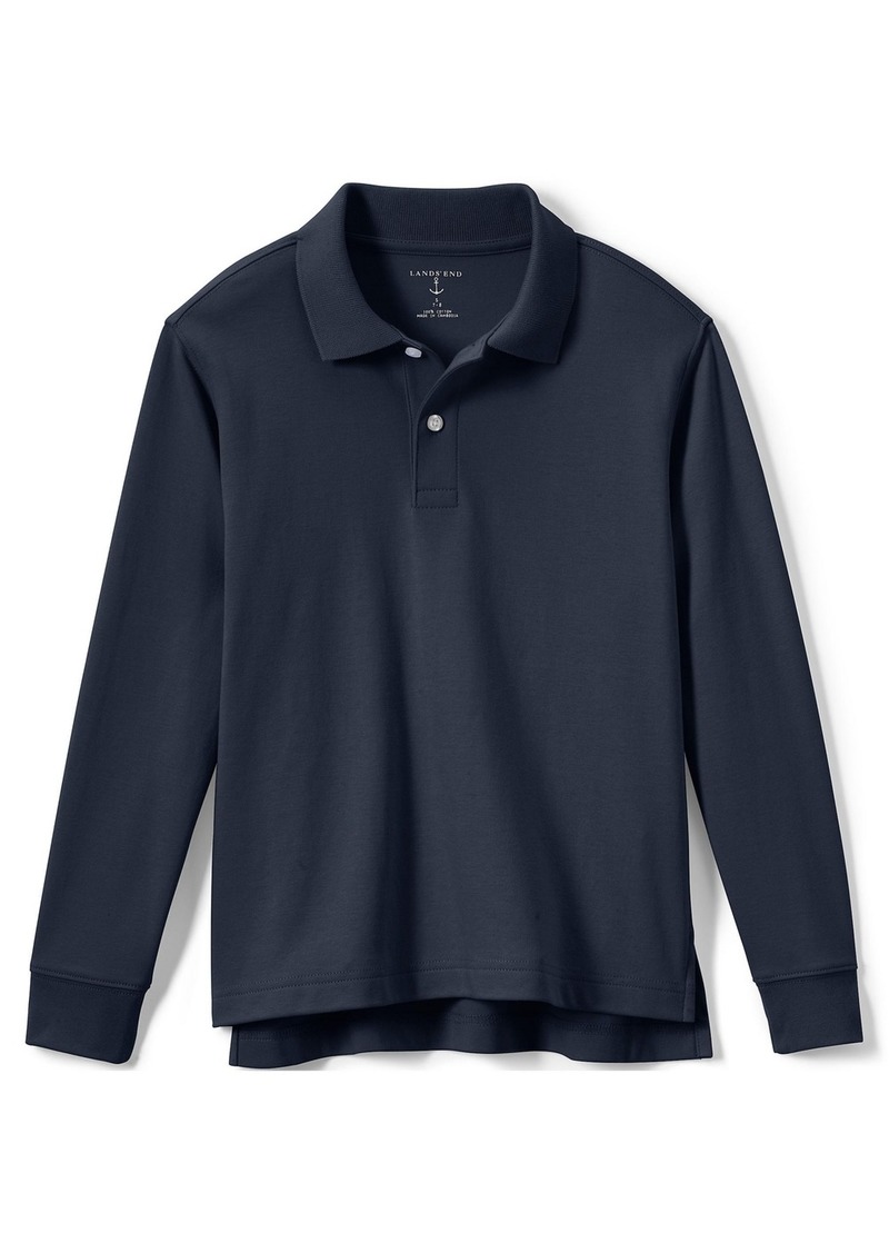 Lands' End Girls Long Sleeve Interlock Polo Shirt - Classic navy