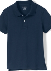 Lands' End Girls School Uniform Short Sleeve Tailored Fit Interlock Polo Shirt - Classic navy