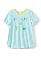 Lands' End Girls Short Sleeve Active Curved Hem Tee - Aqua ice believe you