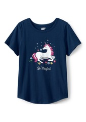 Lands' End Girls Short Sleeve Curved Hem Graphic Tee Shirt - Deep sea navy unicorn