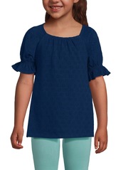 Lands' End Girls Short Sleeve Eyelet Ruffle Sleeve Top - Teal shadow