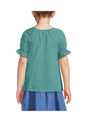 Lands' End Girls Short Sleeve Eyelet Ruffle Sleeve Top - Teal shadow