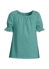 Lands' End Girls Short Sleeve Eyelet Ruffle Sleeve Top - Magenta berry