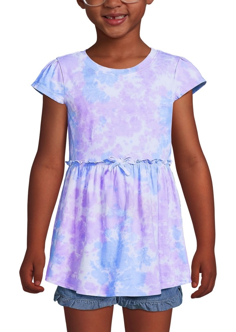 Lands' End Girls Short Sleeve Flounce Tunic Top - Tonal lavender tie dye