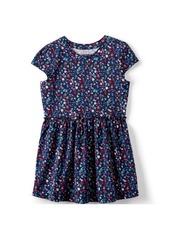 Lands' End Girls Short Sleeve Gathered Waist Tunic Top - Navy multi stars