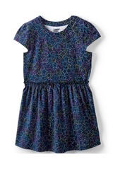 Lands' End Girls Short Sleeve Gathered Waist Tunic Top - Navy multi stars