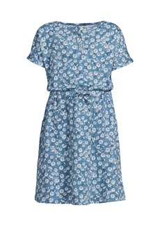 Lands' End Girls Short Sleeve Henley Jersey Dress - Muted blue daisy floral
