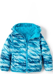 Lands' End Kids Girl's Reversible Insulated Fleece Jacket - Turquoise blue print