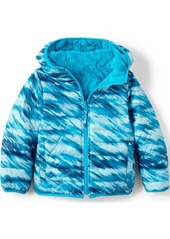 Lands' End Kids Girl's Reversible Insulated Fleece Jacket - Turquoise blue print