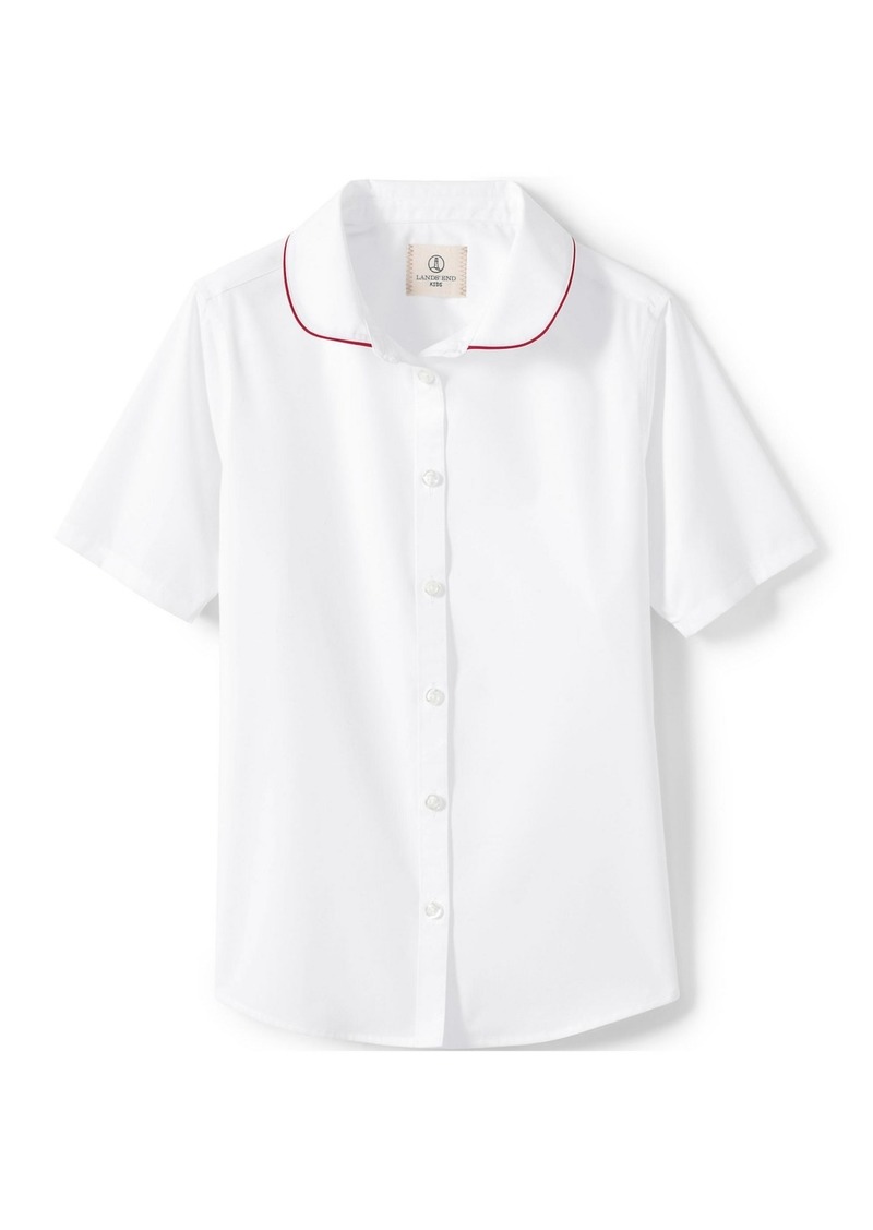 Lands' End Big Girls School Uniform Piped Peter Pan Collar Broadcloth Shirt - White/rich red