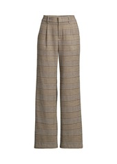 Lands' End Women's Petite Brushed Flannel High Rise Pleated Wide Leg Pants - Coriander glen plaid