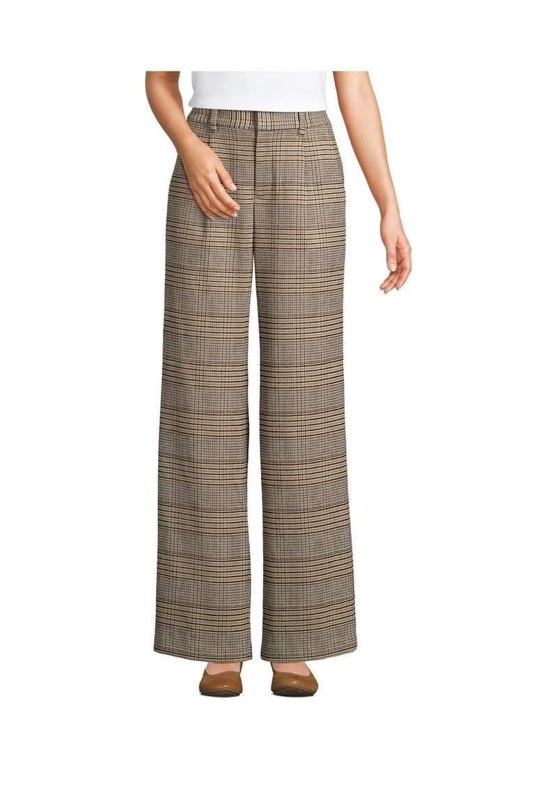 Lands' End Women's Petite Brushed Flannel High Rise Pleated Wide Leg Pants - Coriander glen plaid