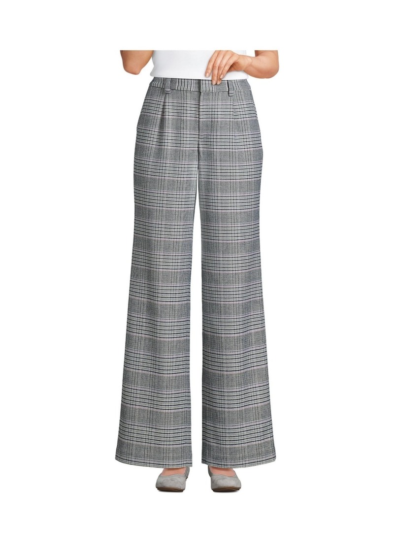 Lands' End Women's Petite Brushed Flannel High Rise Pleated Wide Leg Pants - Pink amethyst glen plaid