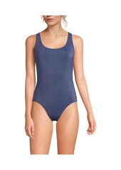 Lands' End Petite Chlorine Resistant Shine X-Back High Leg Soft Cup Tugless One Piece Swimsuit - Mediterranean blue shine