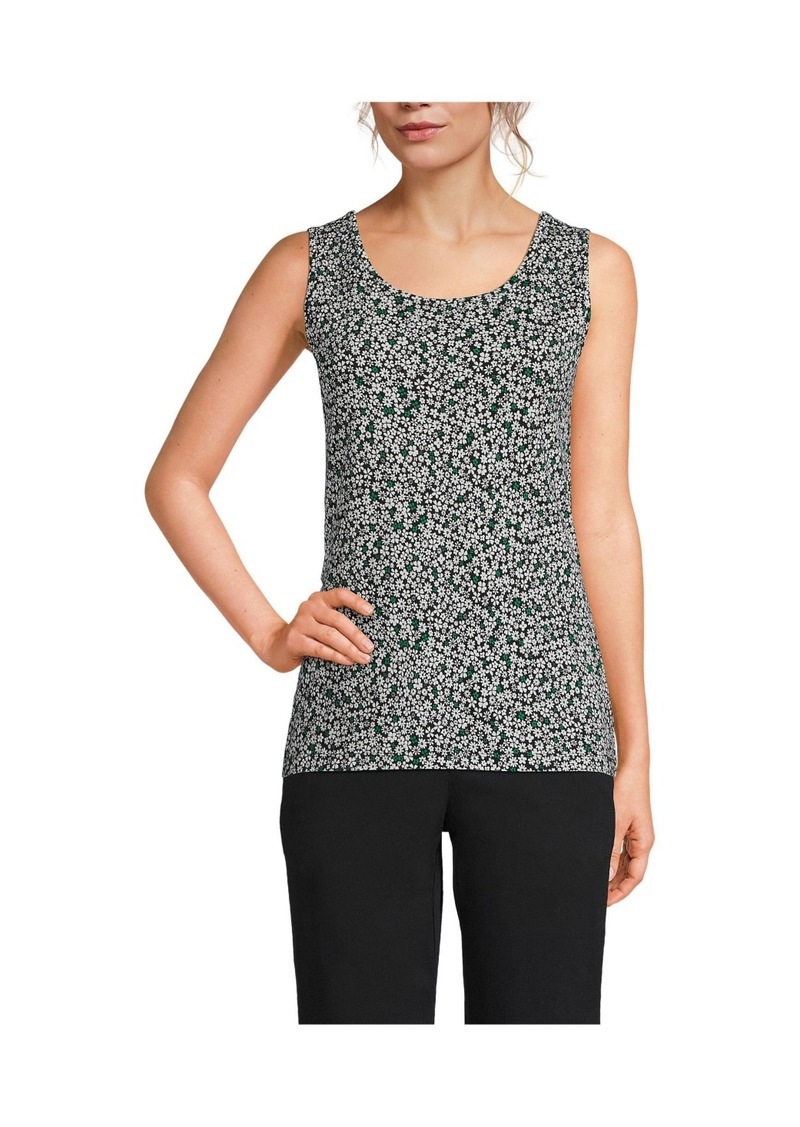 Lands' End Petite Cotton Tank Top - Black/ivory daisy floral