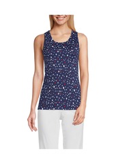 Lands' End Petite Cotton Tank Top - Black/ivory daisy floral