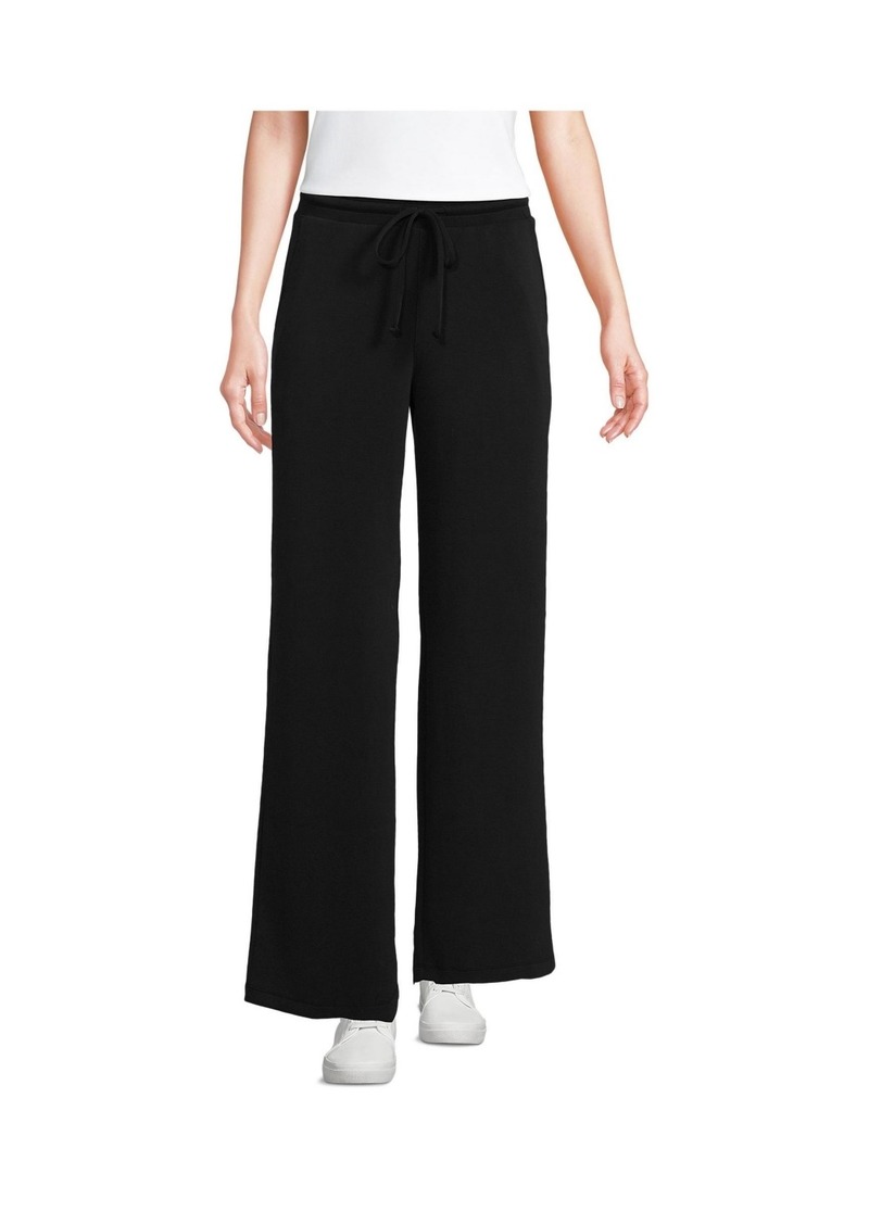 Lands' End Petite Cupro Knit Mid Rise Wide Leg Pants - Black