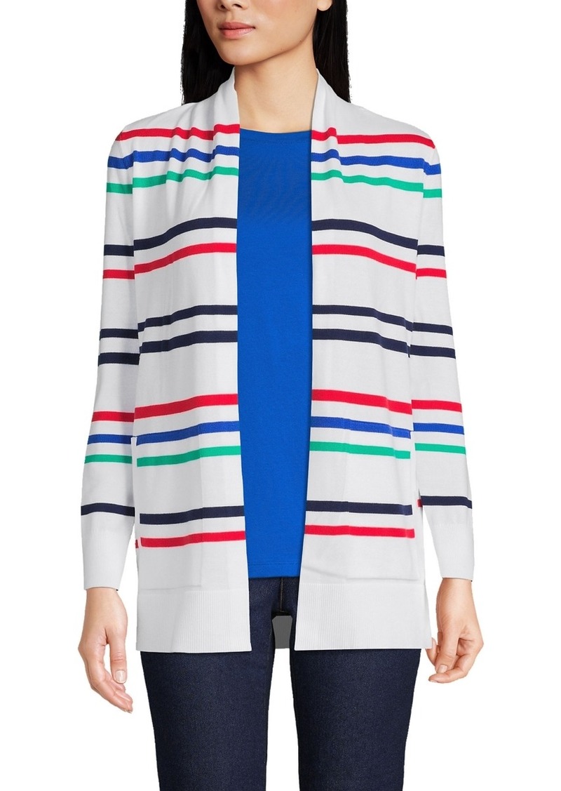 Lands' End Petite Long Sleeve Open Long Cardigan Sweater - Multi harbor stripe