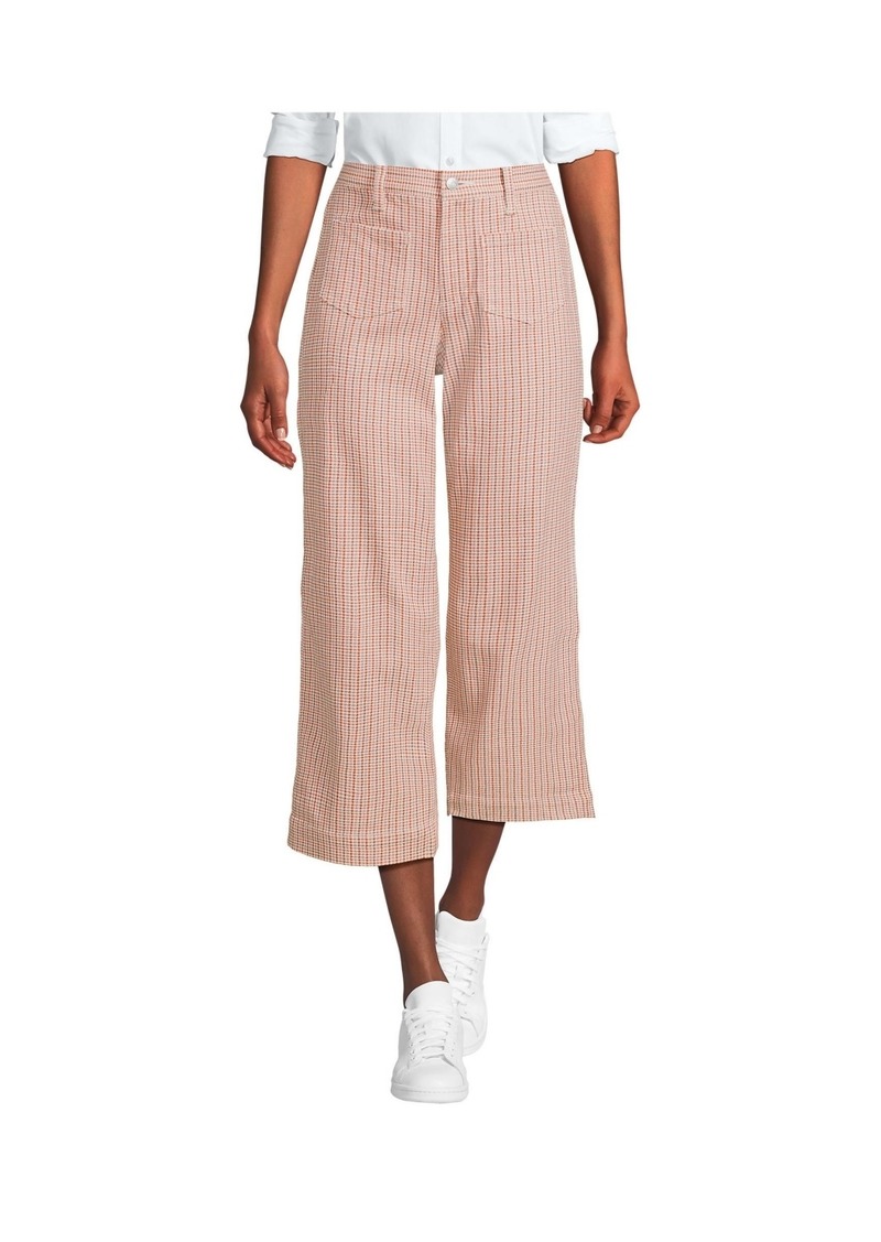 Lands' End Petite Printed Twill High Rise 5 Pocket Wide Leg Crop Pants - Fresh cinnamon houndstooth