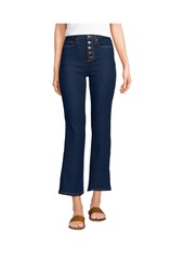 Lands' End Petite Recover High Rise Button Front Kick Flare Crop Jeans - Beau blue