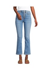 Lands' End Petite Recover High Rise Button Front Kick Flare Crop Jeans - Beau blue