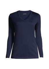 Lands' End Women's Relaxed Supima Cotton Long Sleeve V-Neck T-Shirt - Charcoal heather