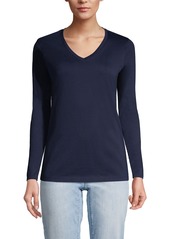 Lands' End Women's Relaxed Supima Cotton Long Sleeve V-Neck T-Shirt - Charcoal heather