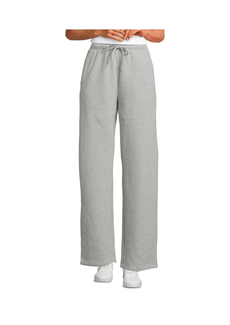 Lands' End Women's Petite Serious Sweats High Rise Relaxed Straight Leg Pants - Gray heather