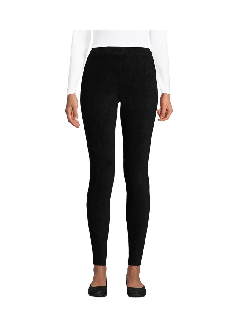 Lands' End Petite Sport Knit High Rise Corduroy Leggings - Black