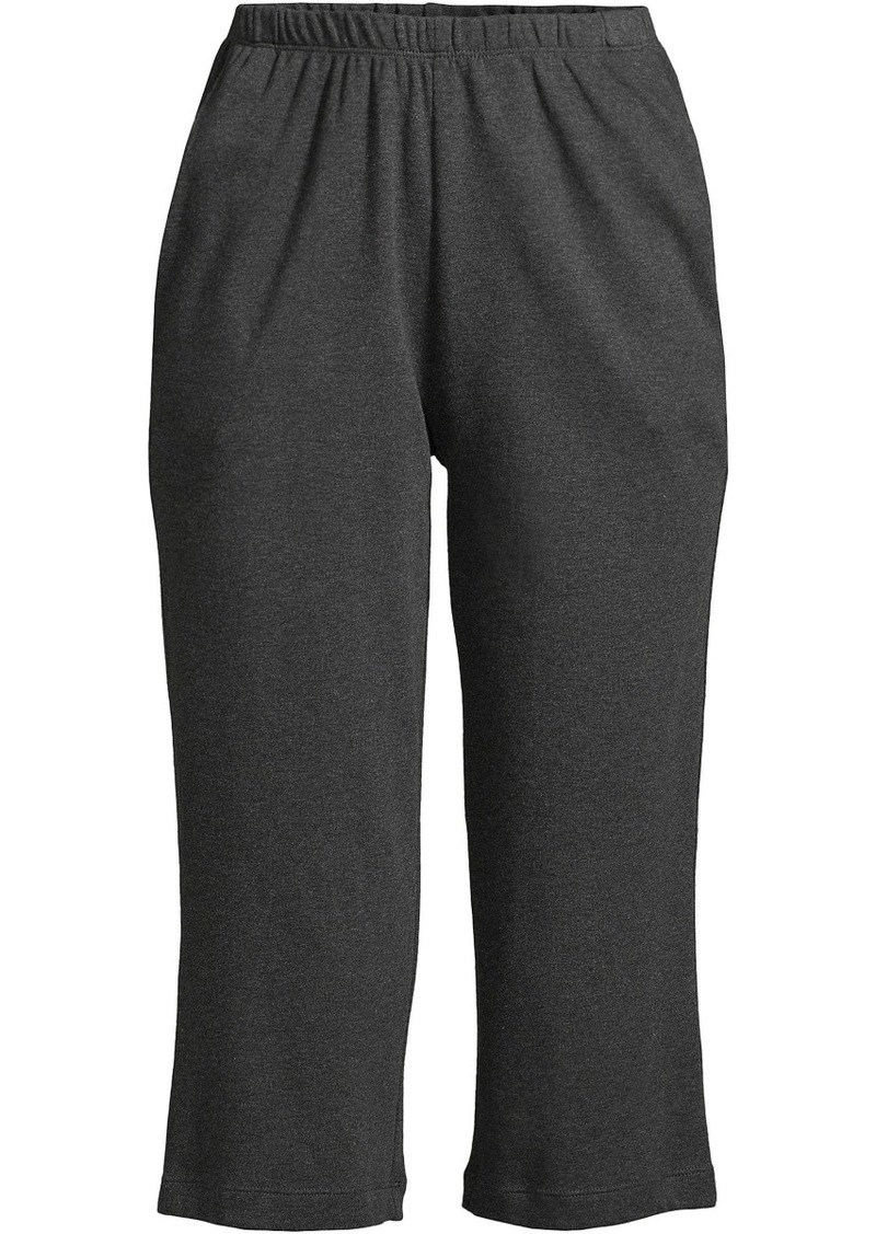 Lands' End Petite Sport Knit High Rise Elastic Waist Pull On Capri Pants - Dark charcoal heather