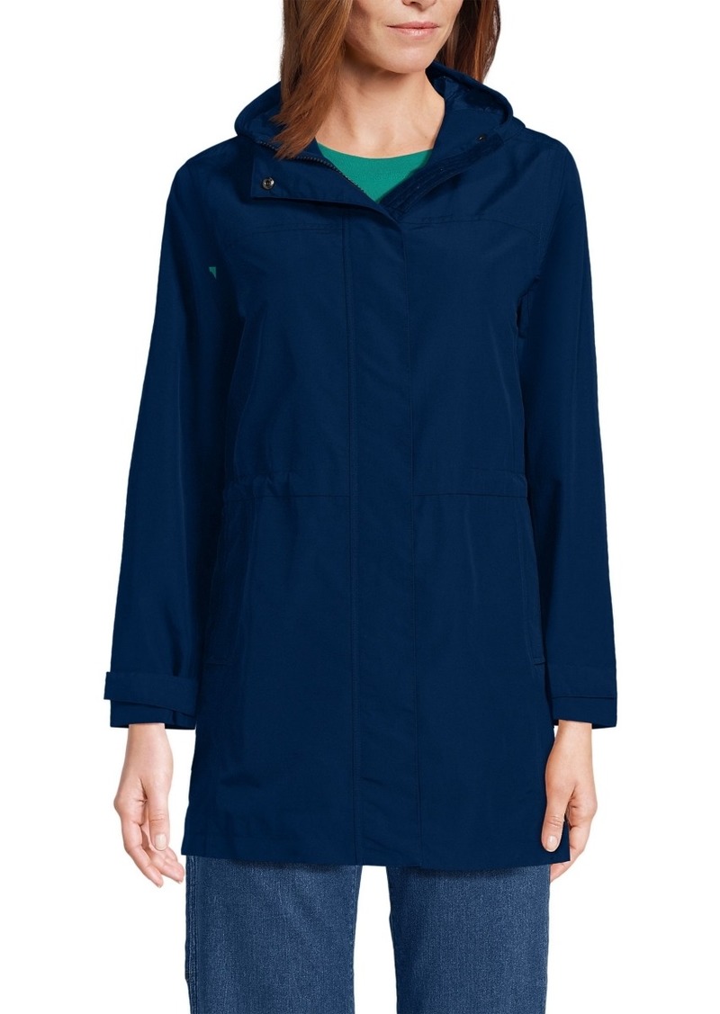 Lands' End Petite Squall Hooded Waterproof Raincoat - Deep sea navy