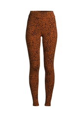 Lands' End Women's Starfish Mid Rise Knit Leggings - Burnt caramel leopard print