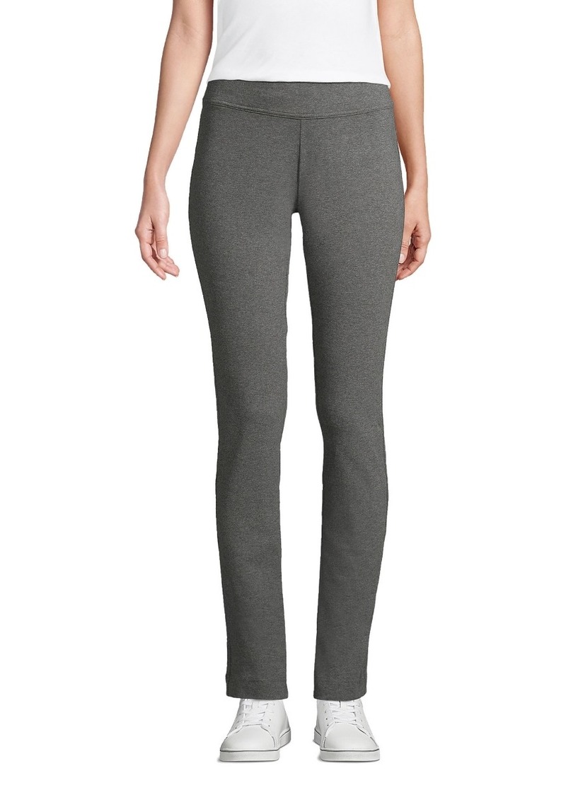 Lands' End Women's Petite Starfish Mid Rise Slim Leg Elastic Waist Pull On Pants - Charcoal heather